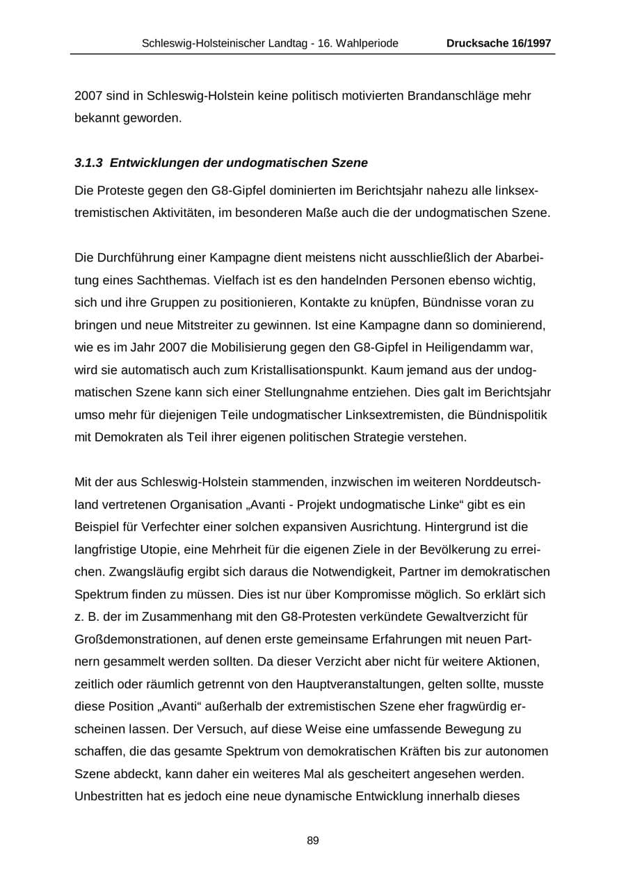 Seite 89 des Verfassungsschutzbericht 2007 Schleswig-Holstein