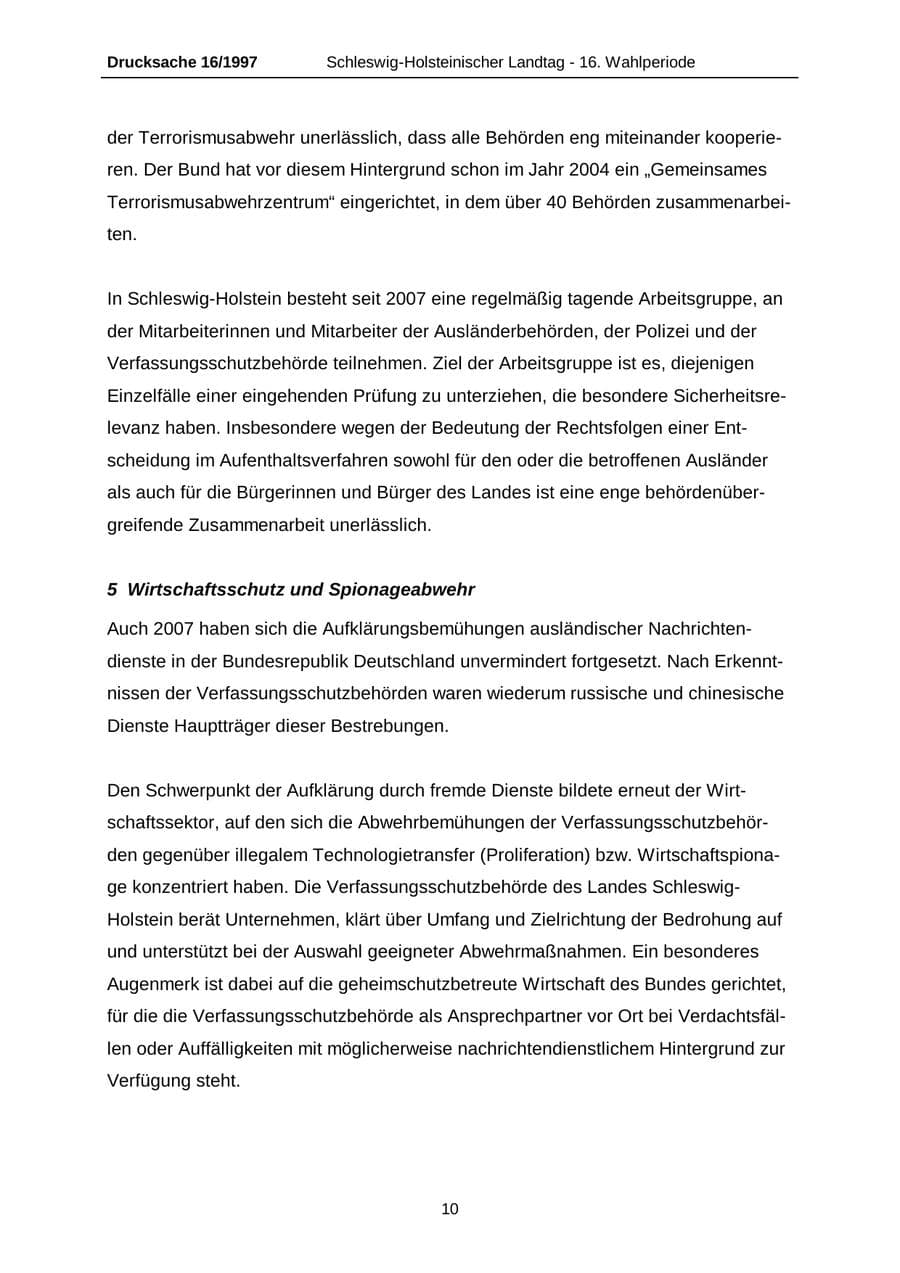 Seite 10 des Verfassungsschutzbericht 2007 Schleswig-Holstein