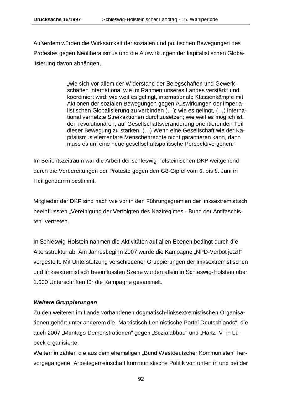 Seite 92 des Verfassungsschutzbericht 2007 Schleswig-Holstein