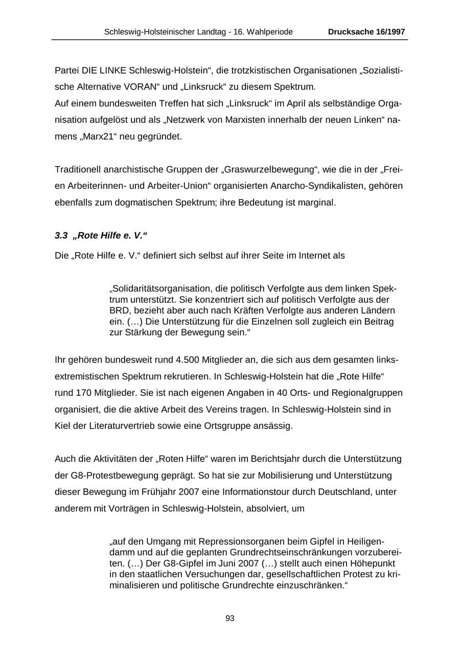 Seite 93 des Verfassungsschutzbericht 2007 Schleswig-Holstein