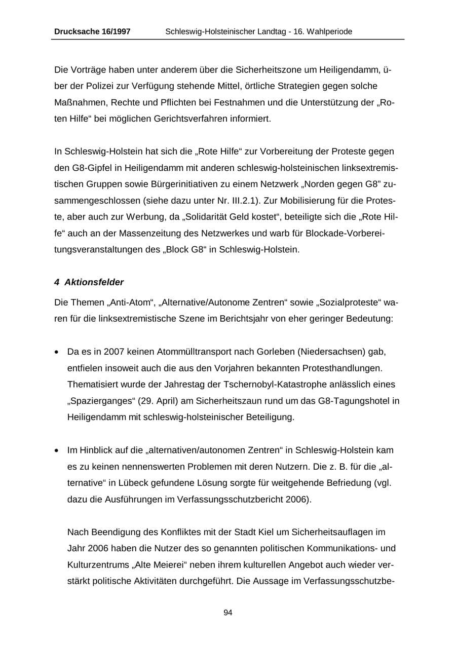 Seite 94 des Verfassungsschutzbericht 2007 Schleswig-Holstein