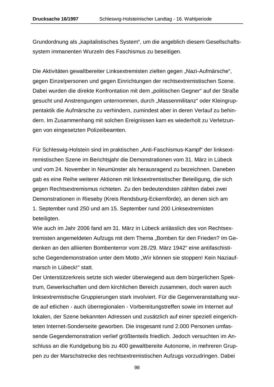 Seite 98 des Verfassungsschutzbericht 2007 Schleswig-Holstein