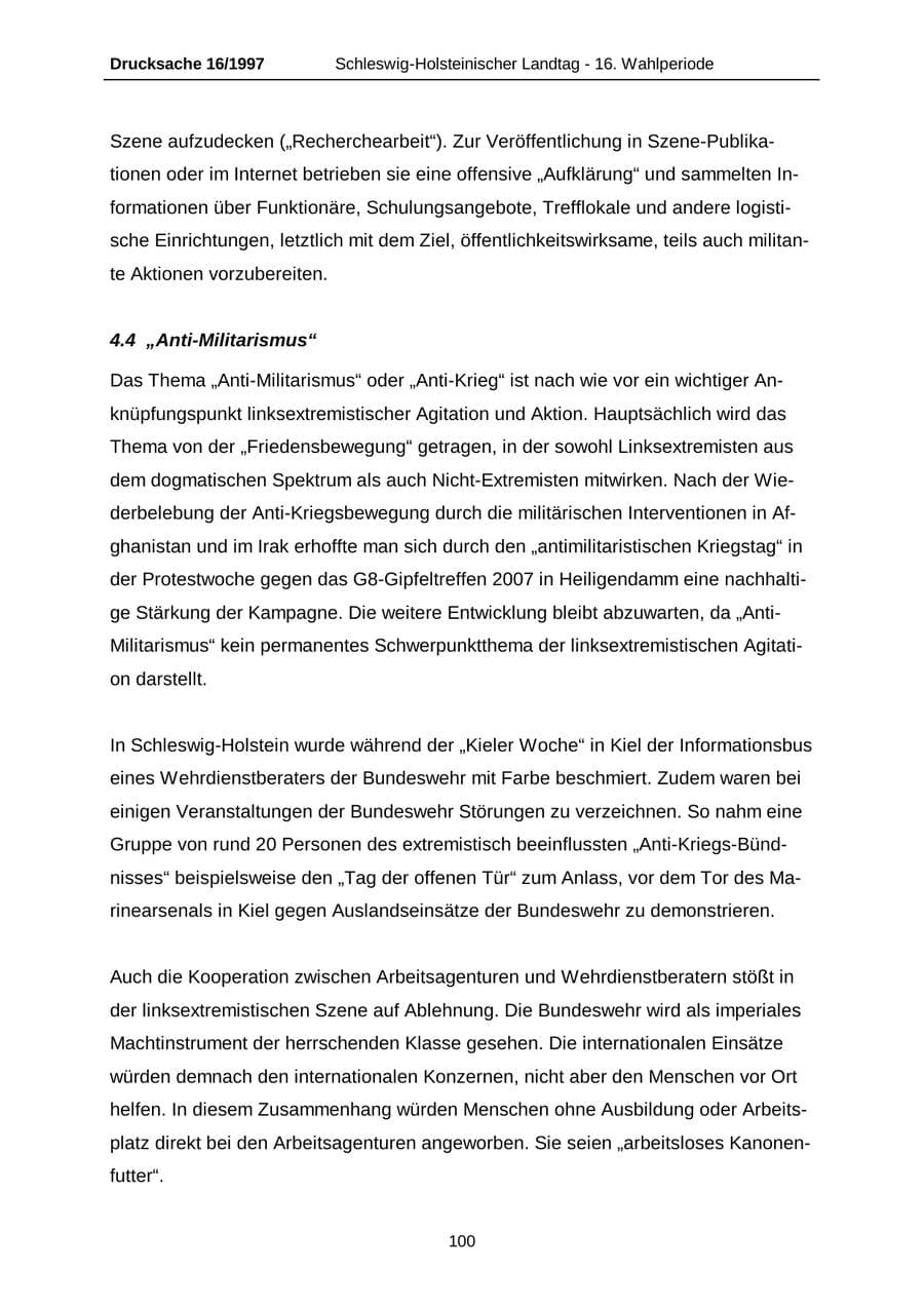 Seite 100 des Verfassungsschutzbericht 2007 Schleswig-Holstein