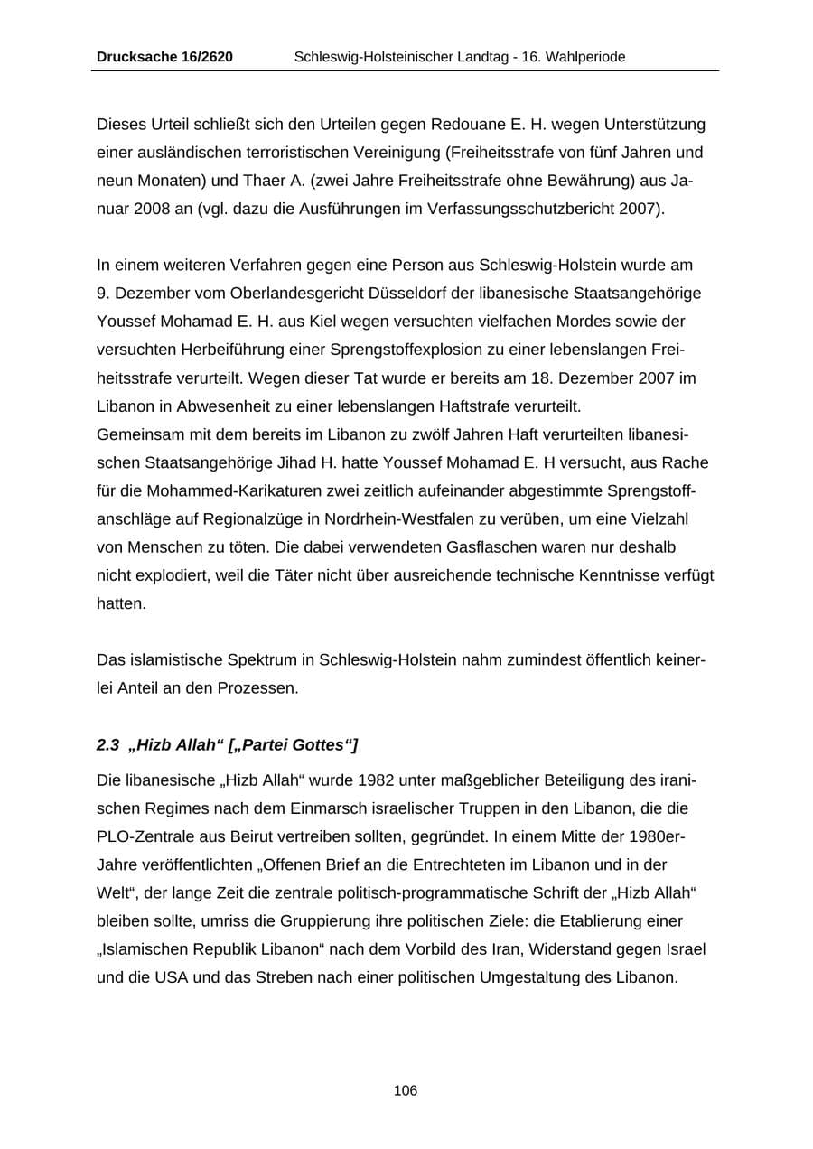 Seite 106 des Verfassungsschutzbericht 2008 Schleswig-Holstein