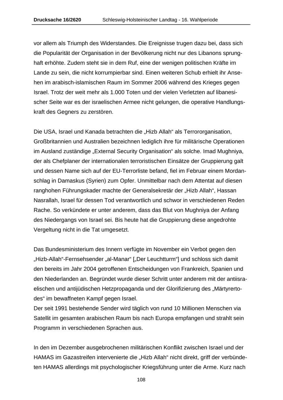 Seite 108 des Verfassungsschutzbericht 2008 Schleswig-Holstein