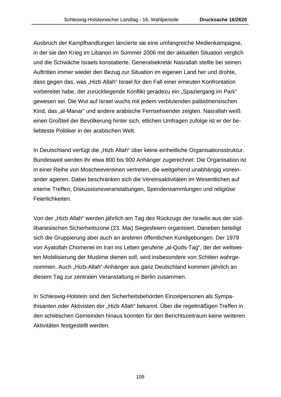 Seite 109 des Verfassungsschutzbericht 2008 Schleswig-Holstein
