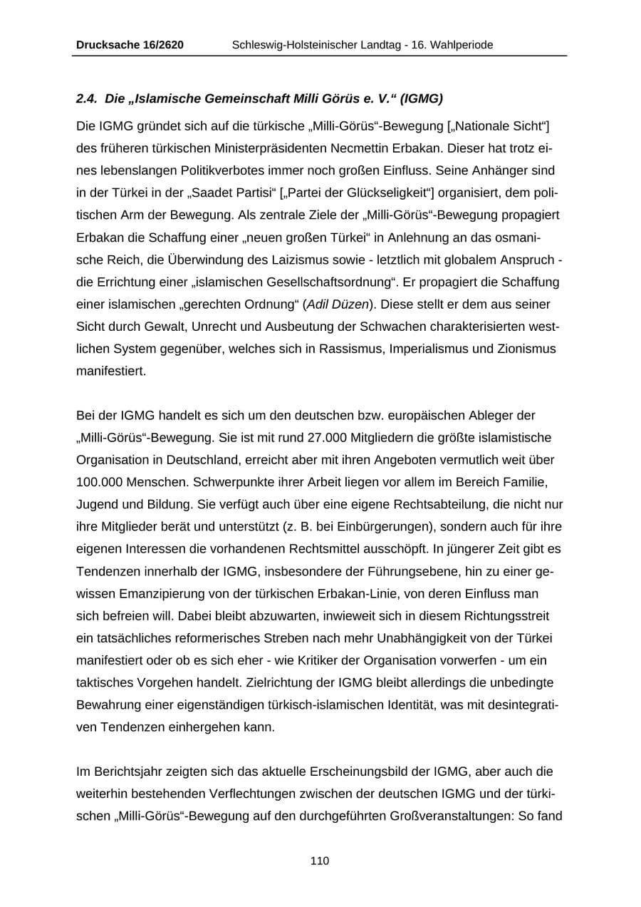 Seite 110 des Verfassungsschutzbericht 2008 Schleswig-Holstein