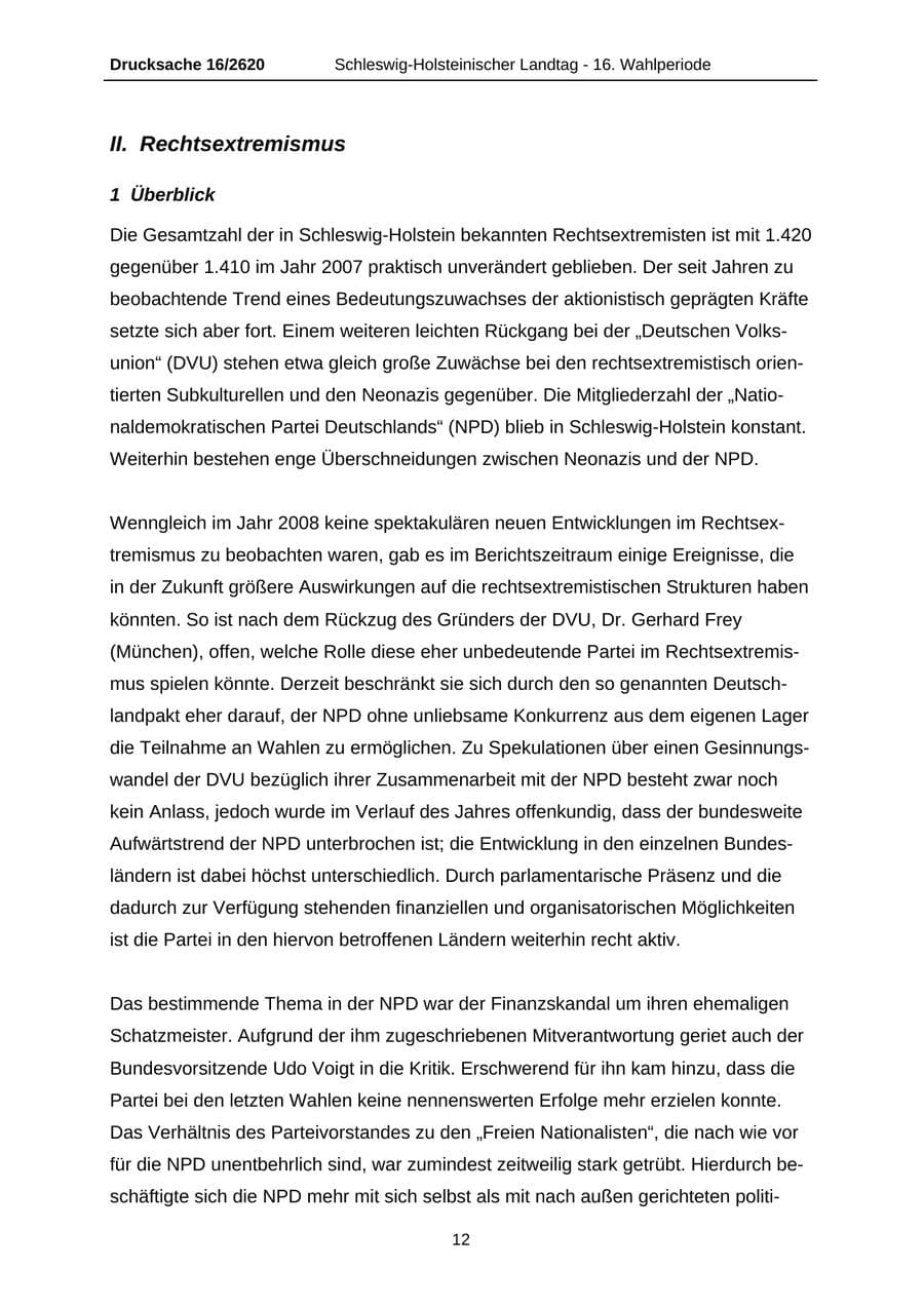 Seite 12 des Verfassungsschutzbericht 2008 Schleswig-Holstein