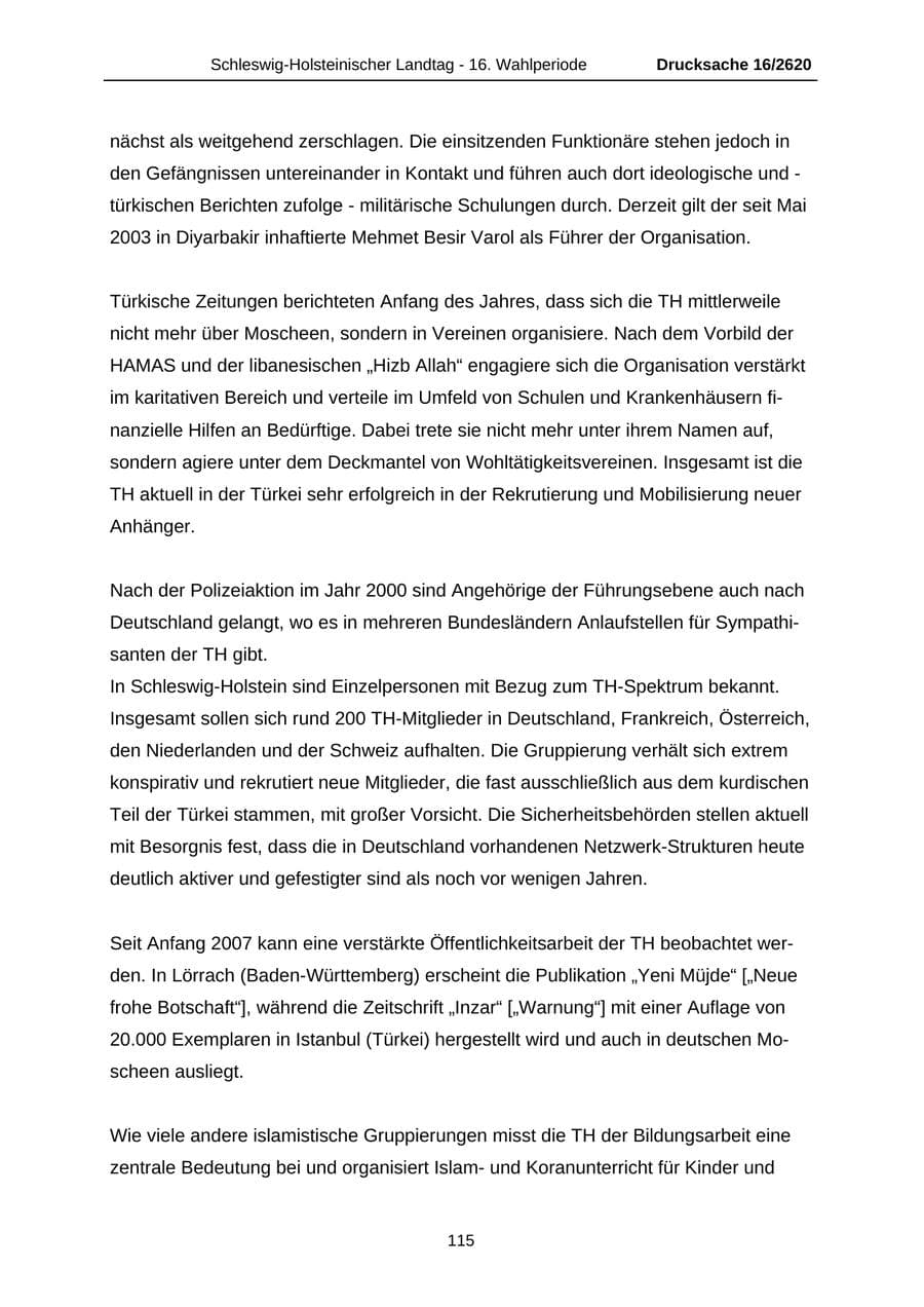 Seite 115 des Verfassungsschutzbericht 2008 Schleswig-Holstein