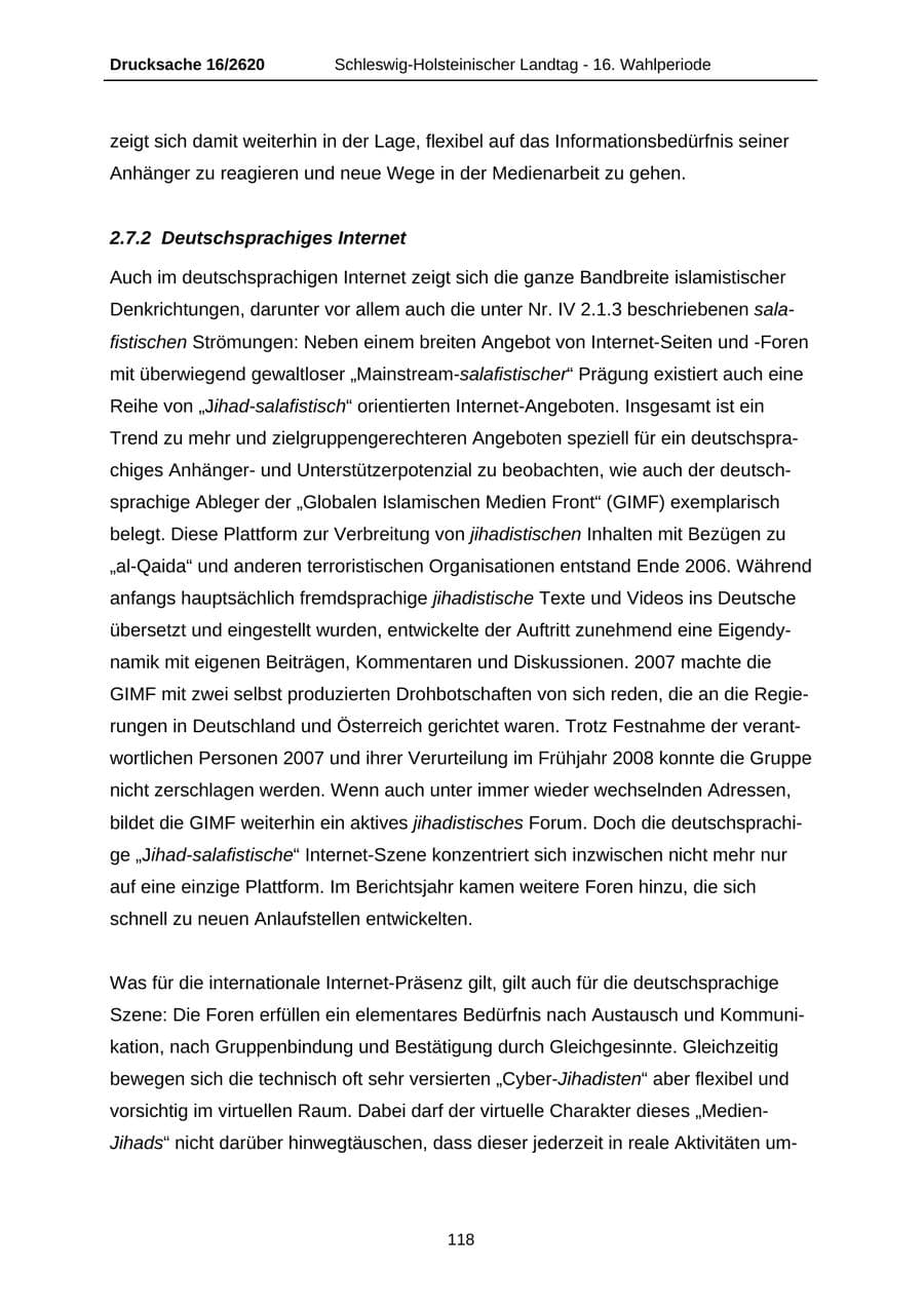 Seite 118 des Verfassungsschutzbericht 2008 Schleswig-Holstein