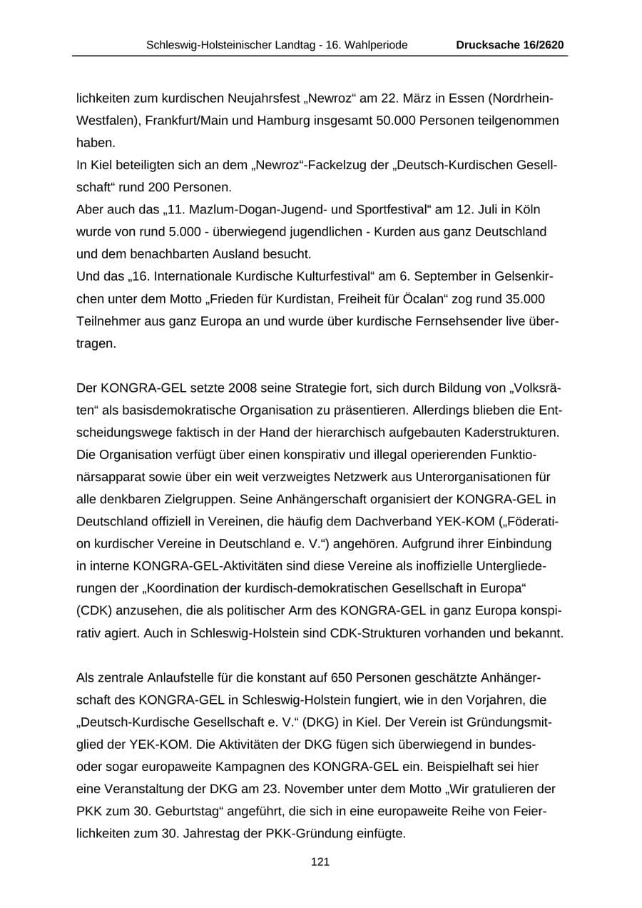 Seite 121 des Verfassungsschutzbericht 2008 Schleswig-Holstein