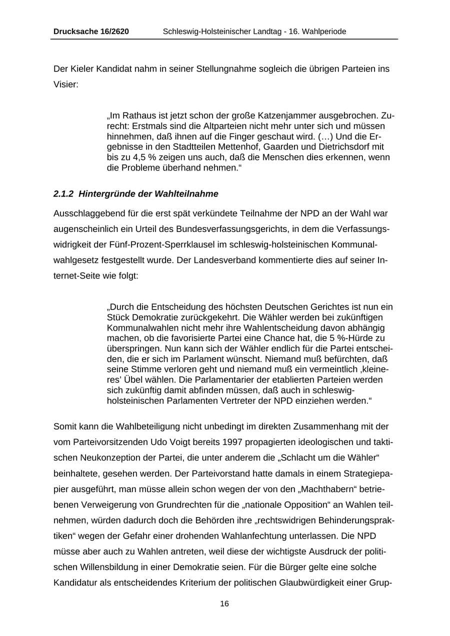 Seite 16 des Verfassungsschutzbericht 2008 Schleswig-Holstein