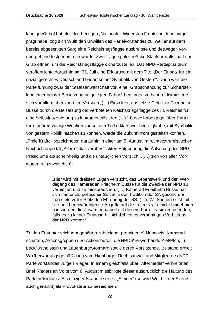 Seite 22 des Verfassungsschutzbericht 2008 Schleswig-Holstein