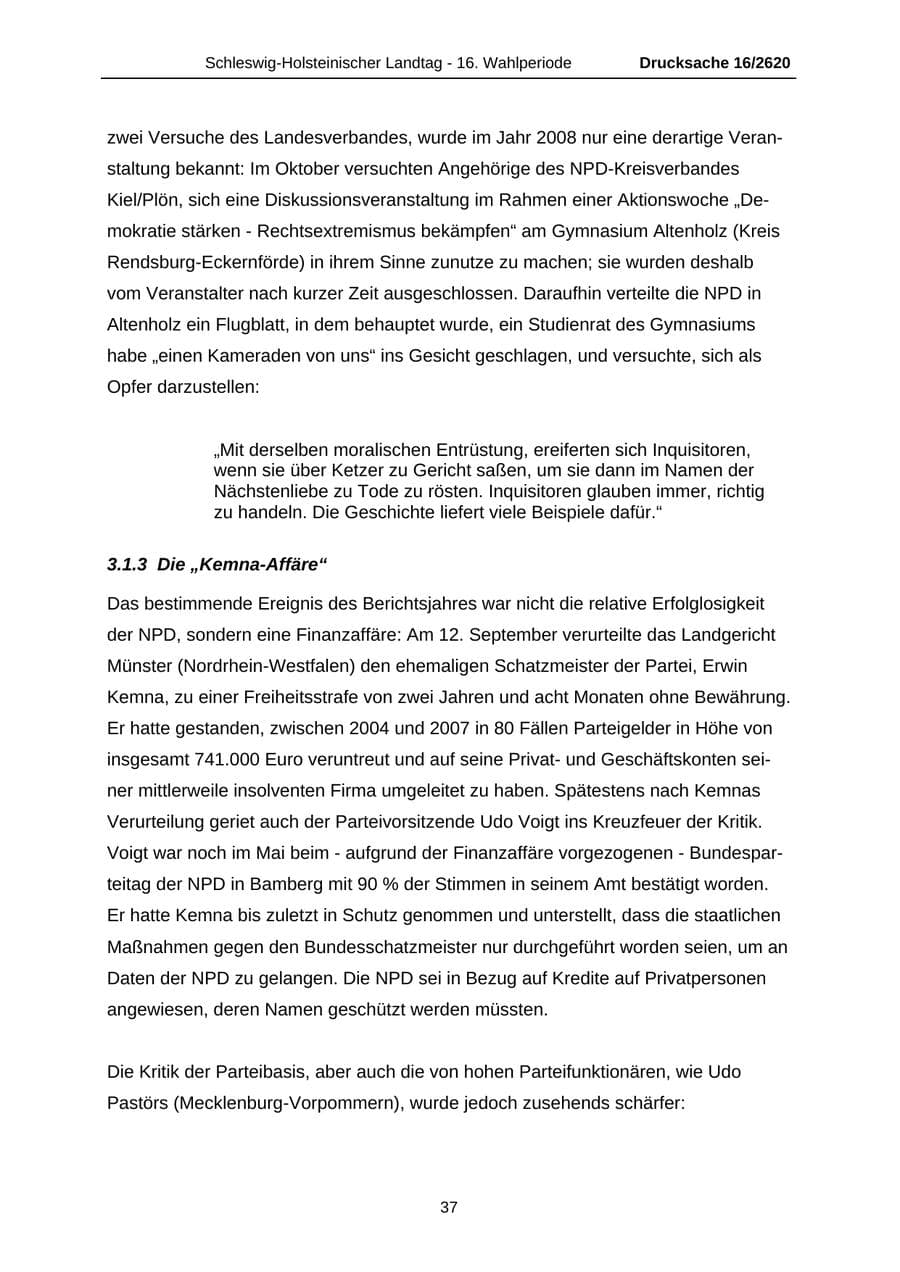 Seite 37 des Verfassungsschutzbericht 2008 Schleswig-Holstein