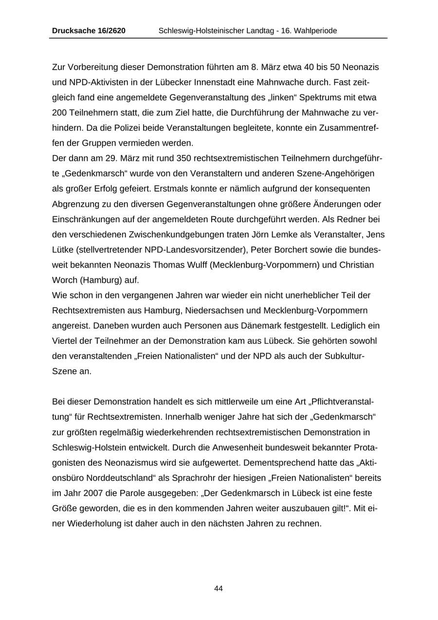 Seite 44 des Verfassungsschutzbericht 2008 Schleswig-Holstein