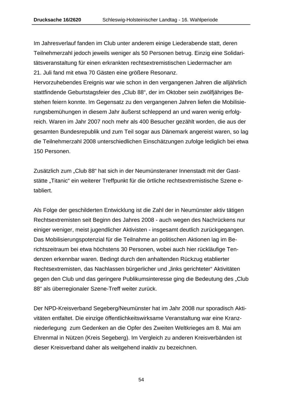 Seite 54 des Verfassungsschutzbericht 2008 Schleswig-Holstein