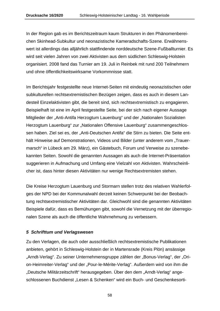 Seite 58 des Verfassungsschutzbericht 2008 Schleswig-Holstein