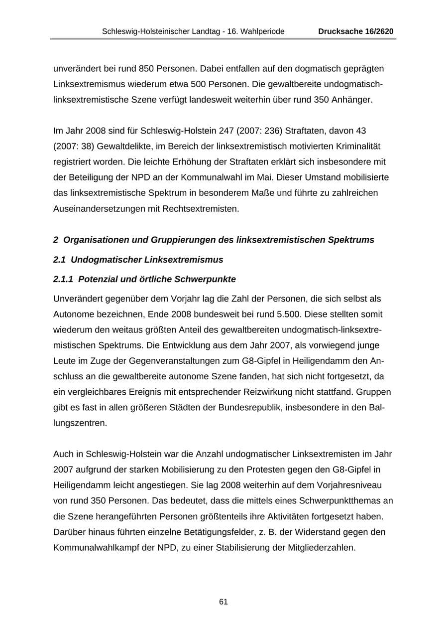 Seite 61 des Verfassungsschutzbericht 2008 Schleswig-Holstein