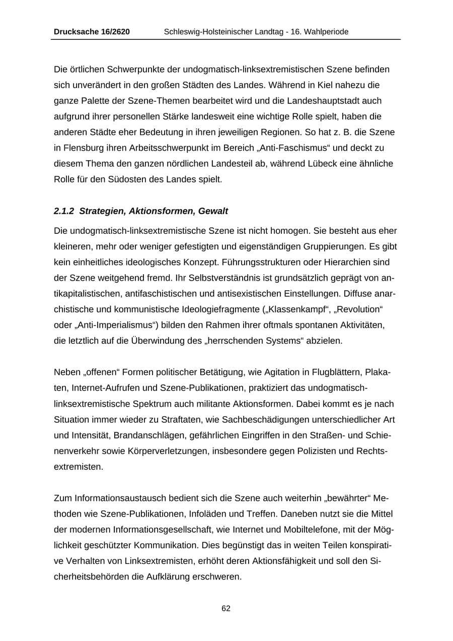 Seite 62 des Verfassungsschutzbericht 2008 Schleswig-Holstein