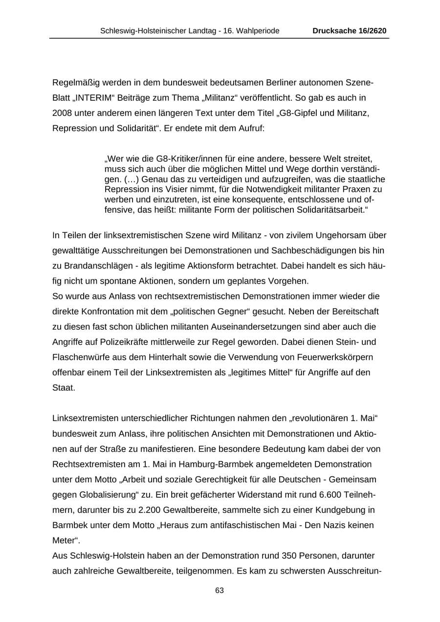 Seite 63 des Verfassungsschutzbericht 2008 Schleswig-Holstein