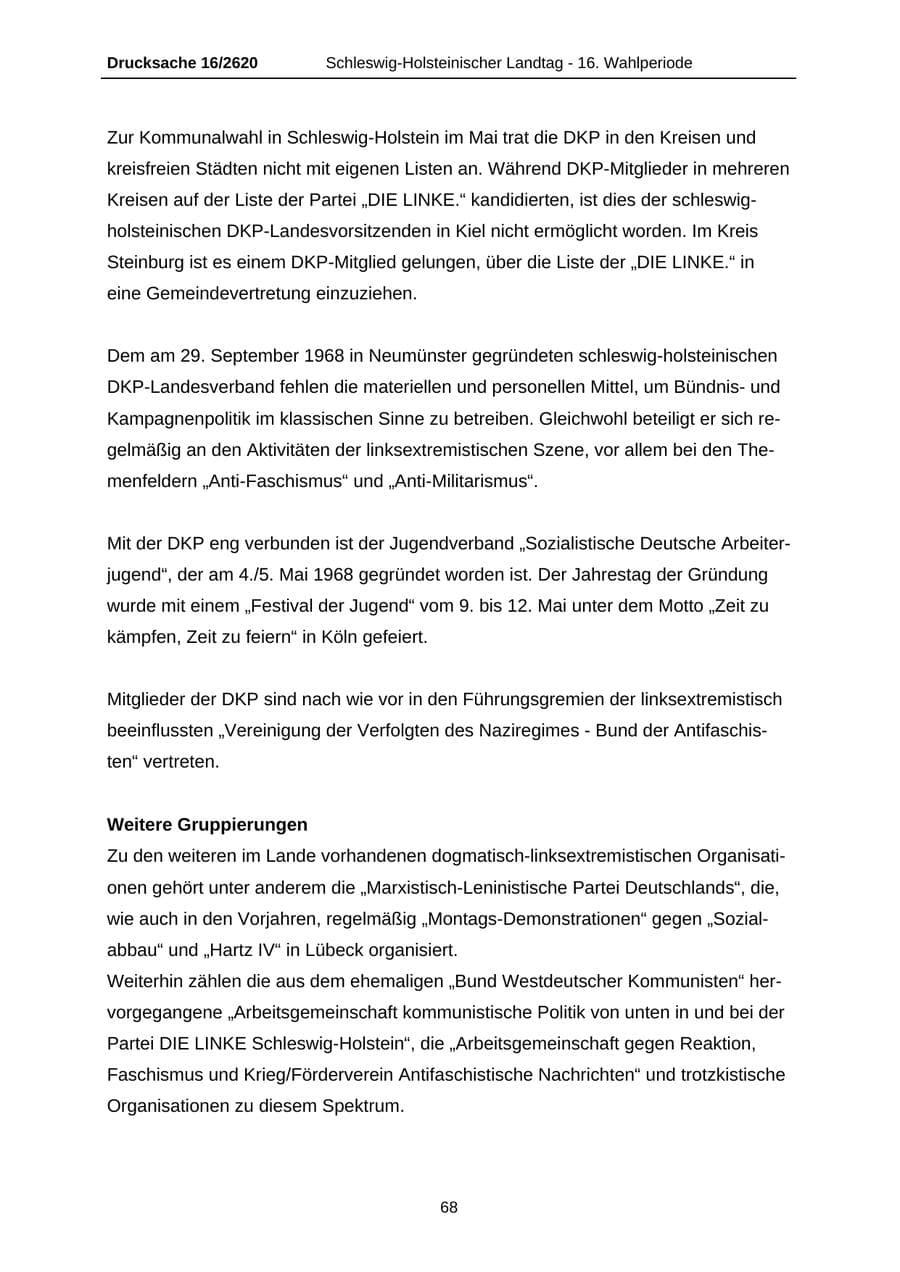 Seite 68 des Verfassungsschutzbericht 2008 Schleswig-Holstein