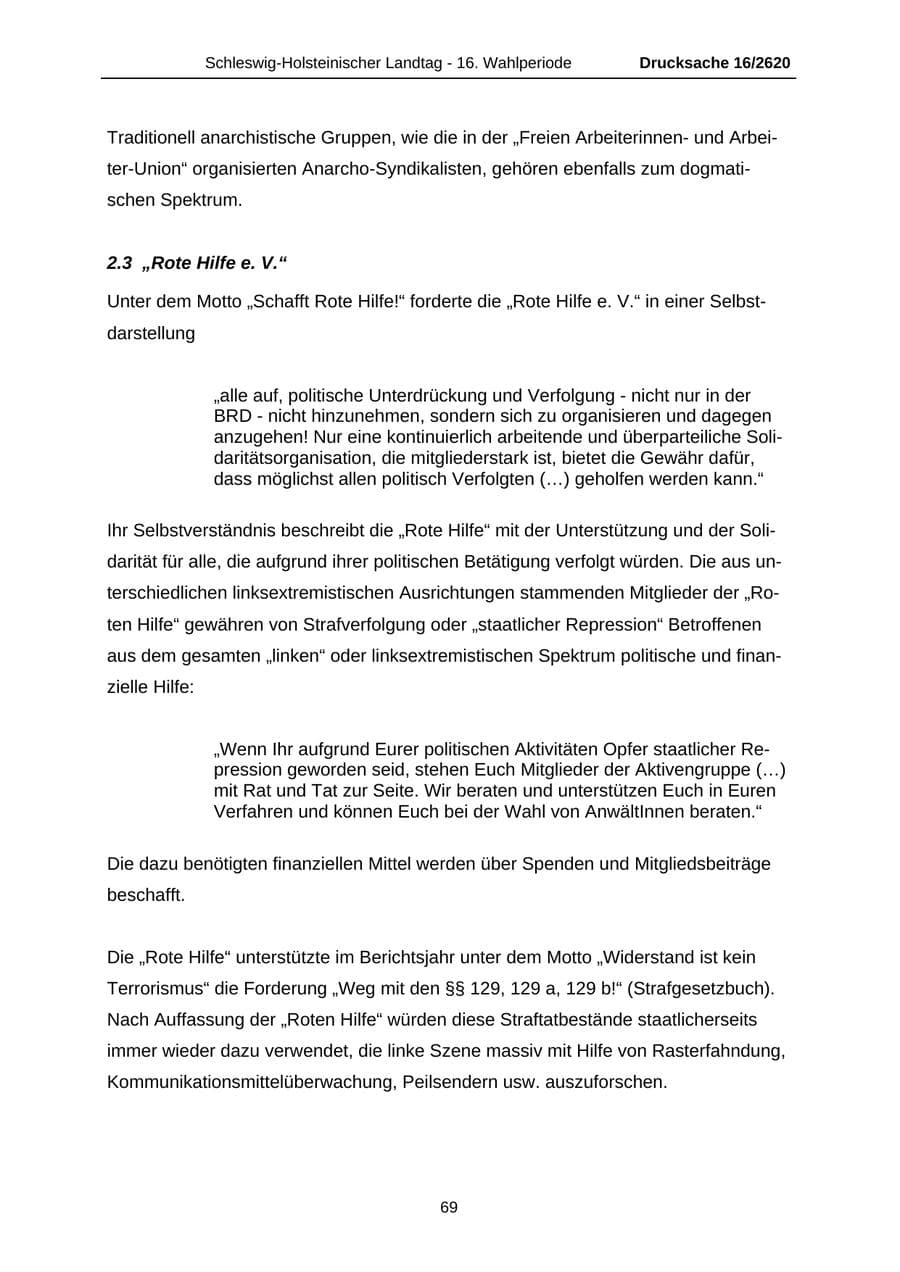 Seite 69 des Verfassungsschutzbericht 2008 Schleswig-Holstein