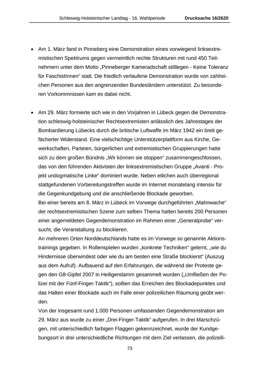 Seite 73 des Verfassungsschutzbericht 2008 Schleswig-Holstein