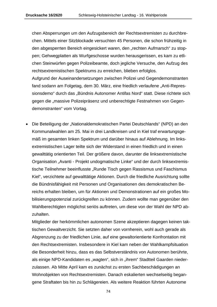 Seite 74 des Verfassungsschutzbericht 2008 Schleswig-Holstein