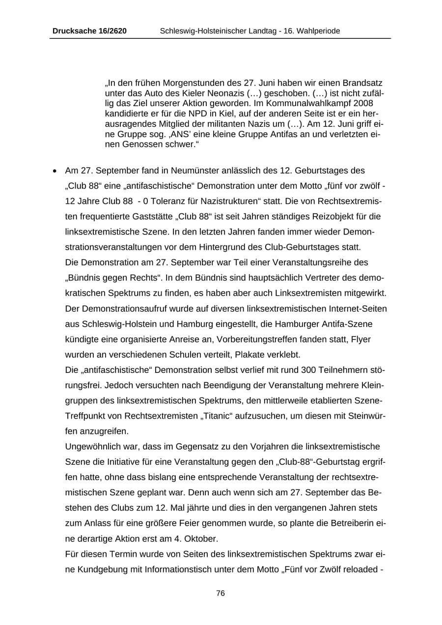 Seite 76 des Verfassungsschutzbericht 2008 Schleswig-Holstein