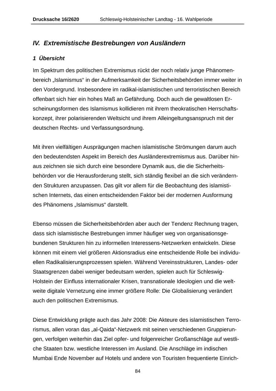 Seite 84 des Verfassungsschutzbericht 2008 Schleswig-Holstein