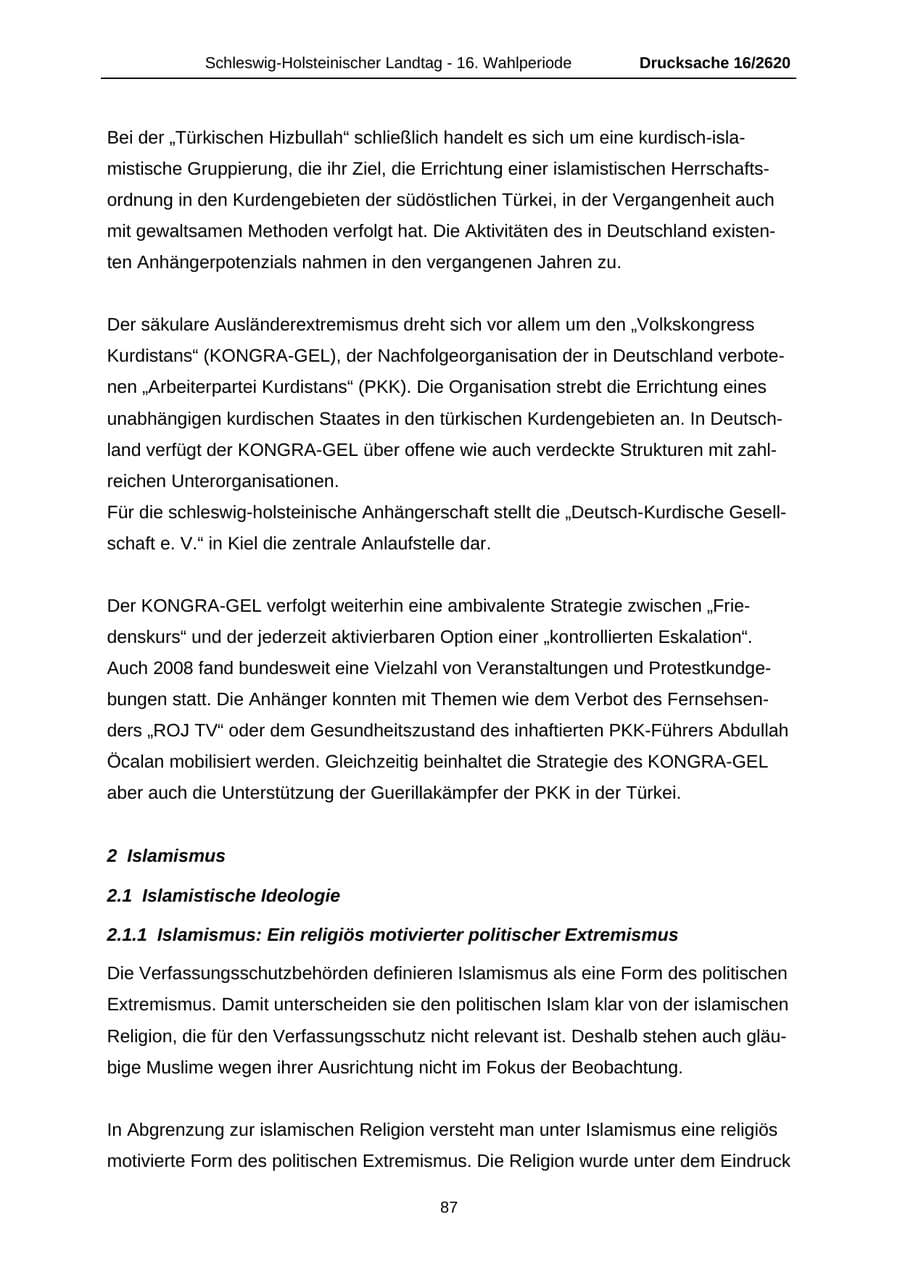 Seite 87 des Verfassungsschutzbericht 2008 Schleswig-Holstein