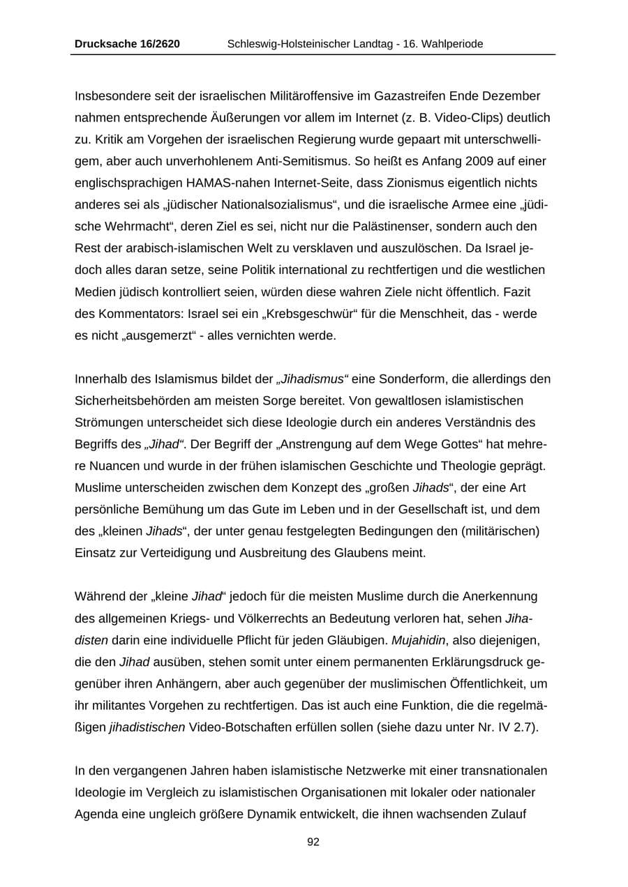 Seite 92 des Verfassungsschutzbericht 2008 Schleswig-Holstein
