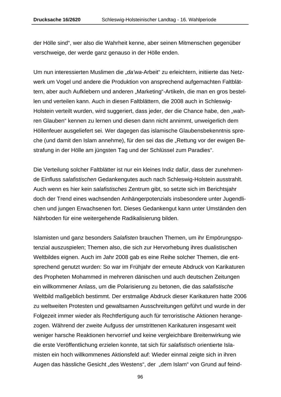 Seite 96 des Verfassungsschutzbericht 2008 Schleswig-Holstein