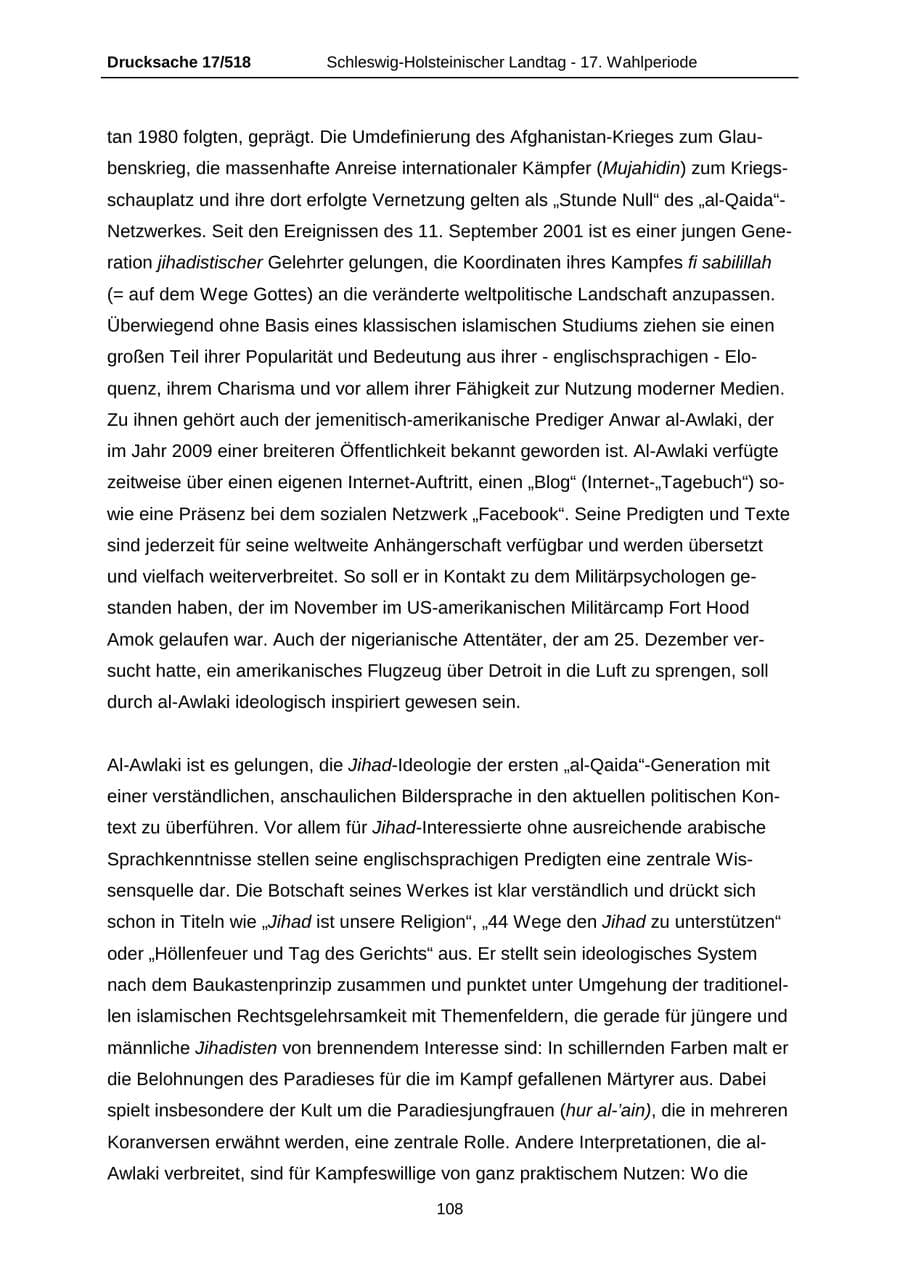 Seite 108 des Verfassungsschutzbericht 2009 Schleswig-Holstein