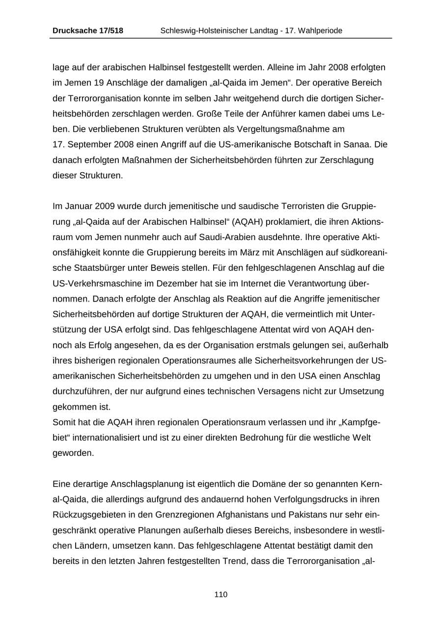 Seite 110 des Verfassungsschutzbericht 2009 Schleswig-Holstein