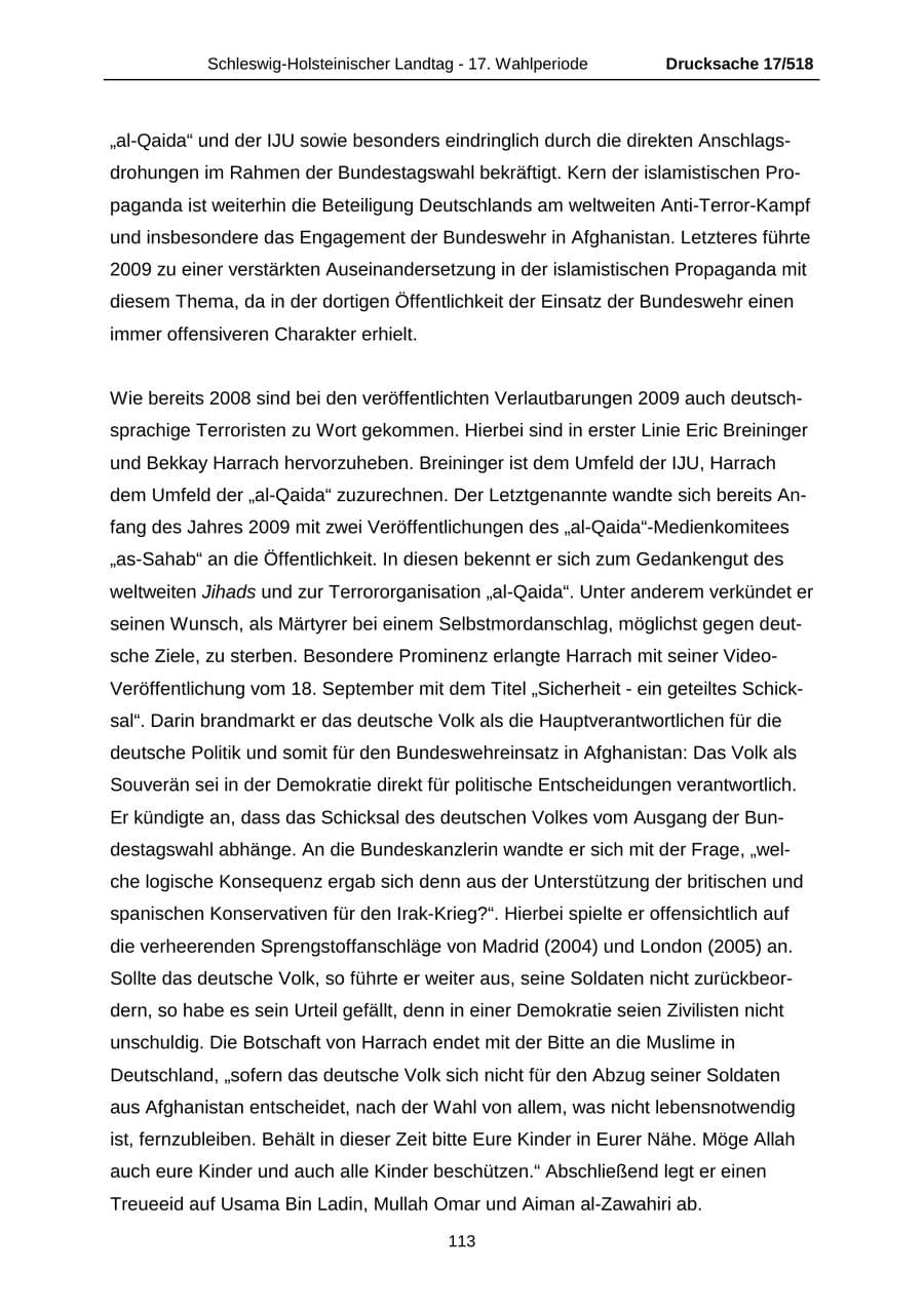 Seite 113 des Verfassungsschutzbericht 2009 Schleswig-Holstein