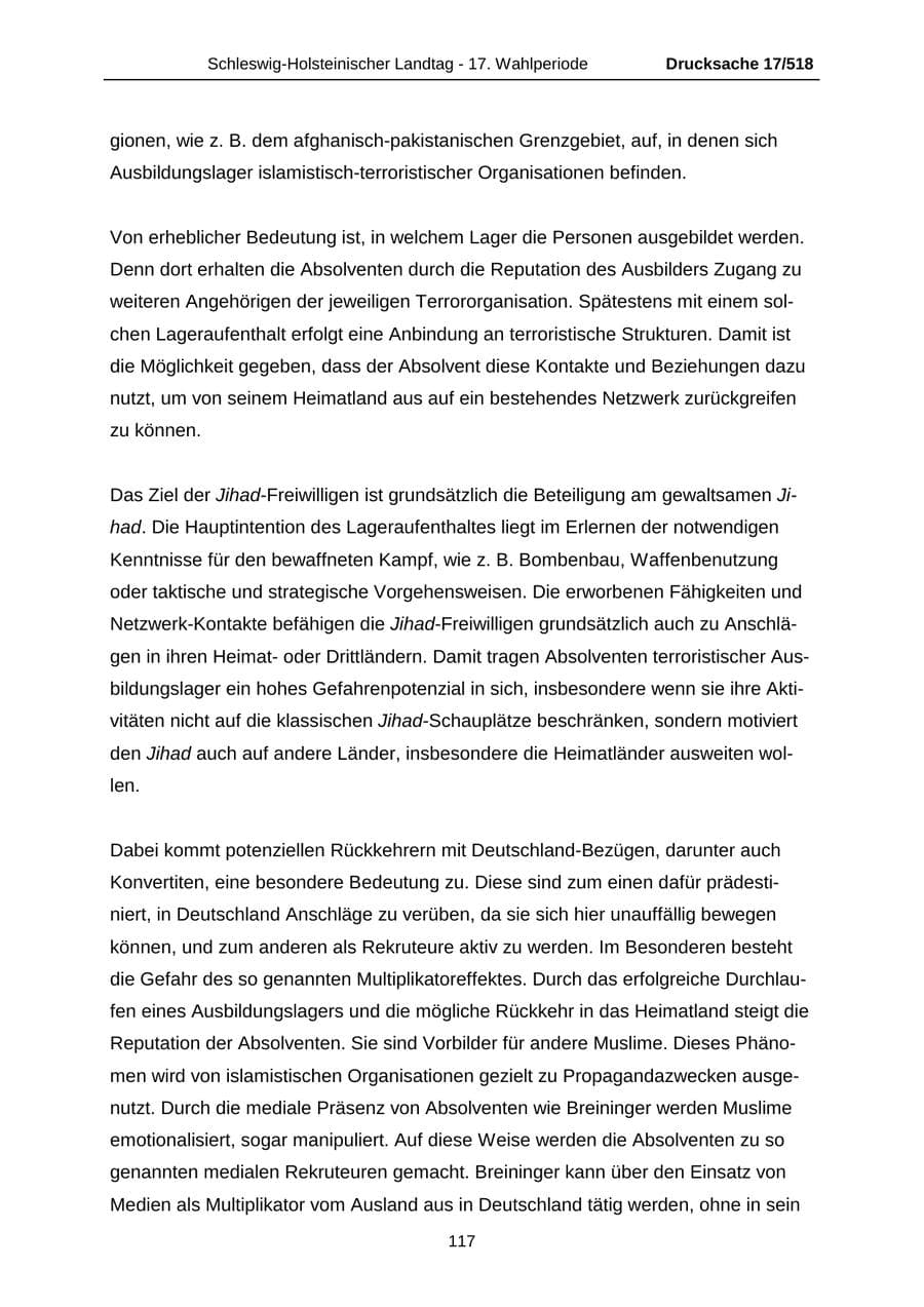 Seite 117 des Verfassungsschutzbericht 2009 Schleswig-Holstein