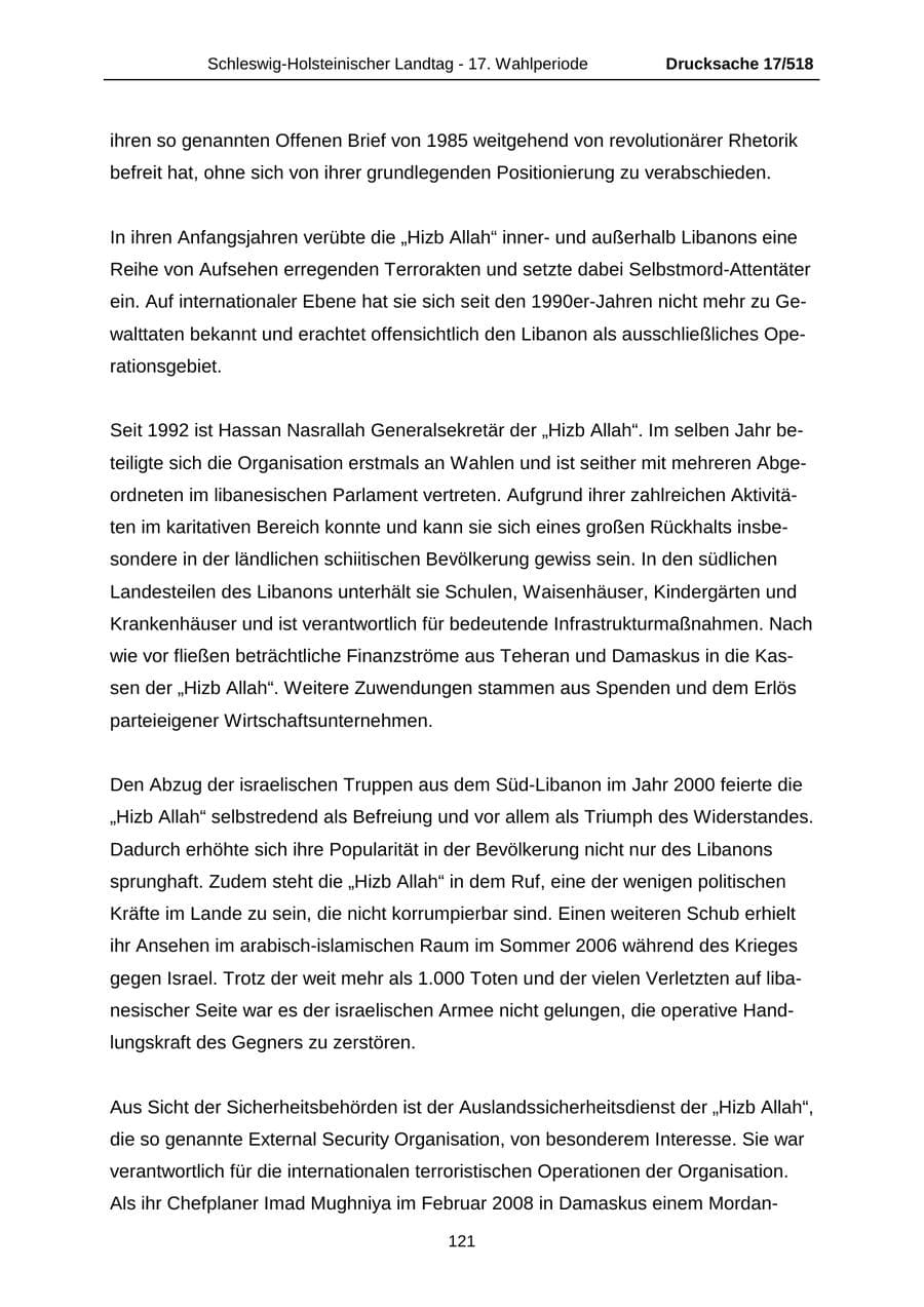 Seite 121 des Verfassungsschutzbericht 2009 Schleswig-Holstein