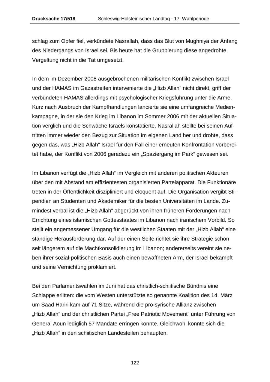 Seite 122 des Verfassungsschutzbericht 2009 Schleswig-Holstein