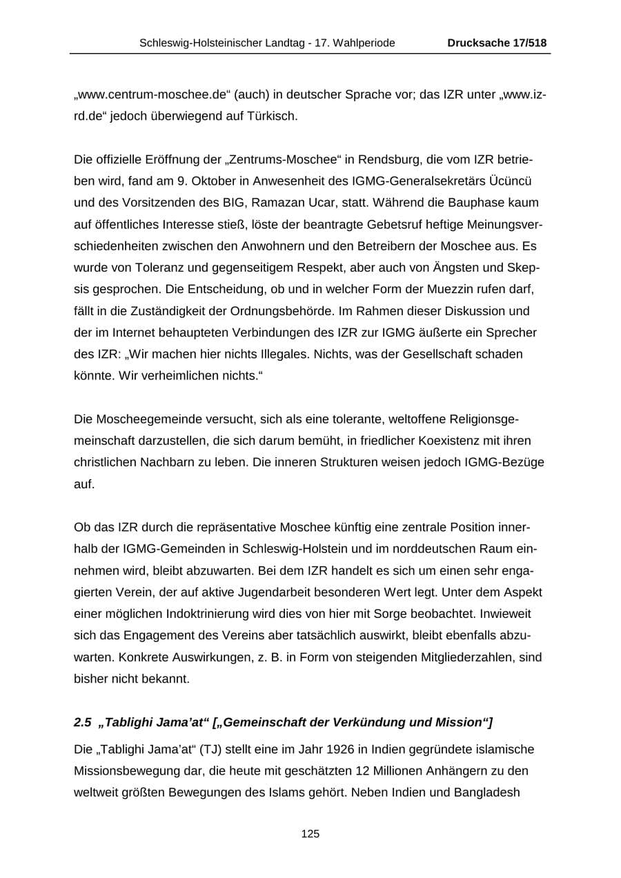 Seite 125 des Verfassungsschutzbericht 2009 Schleswig-Holstein