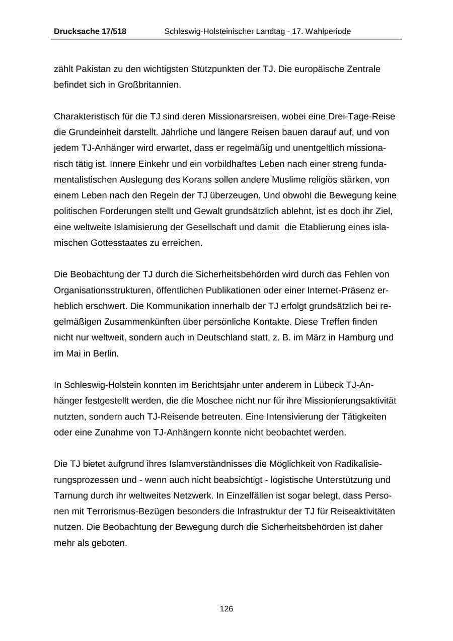 Seite 126 des Verfassungsschutzbericht 2009 Schleswig-Holstein