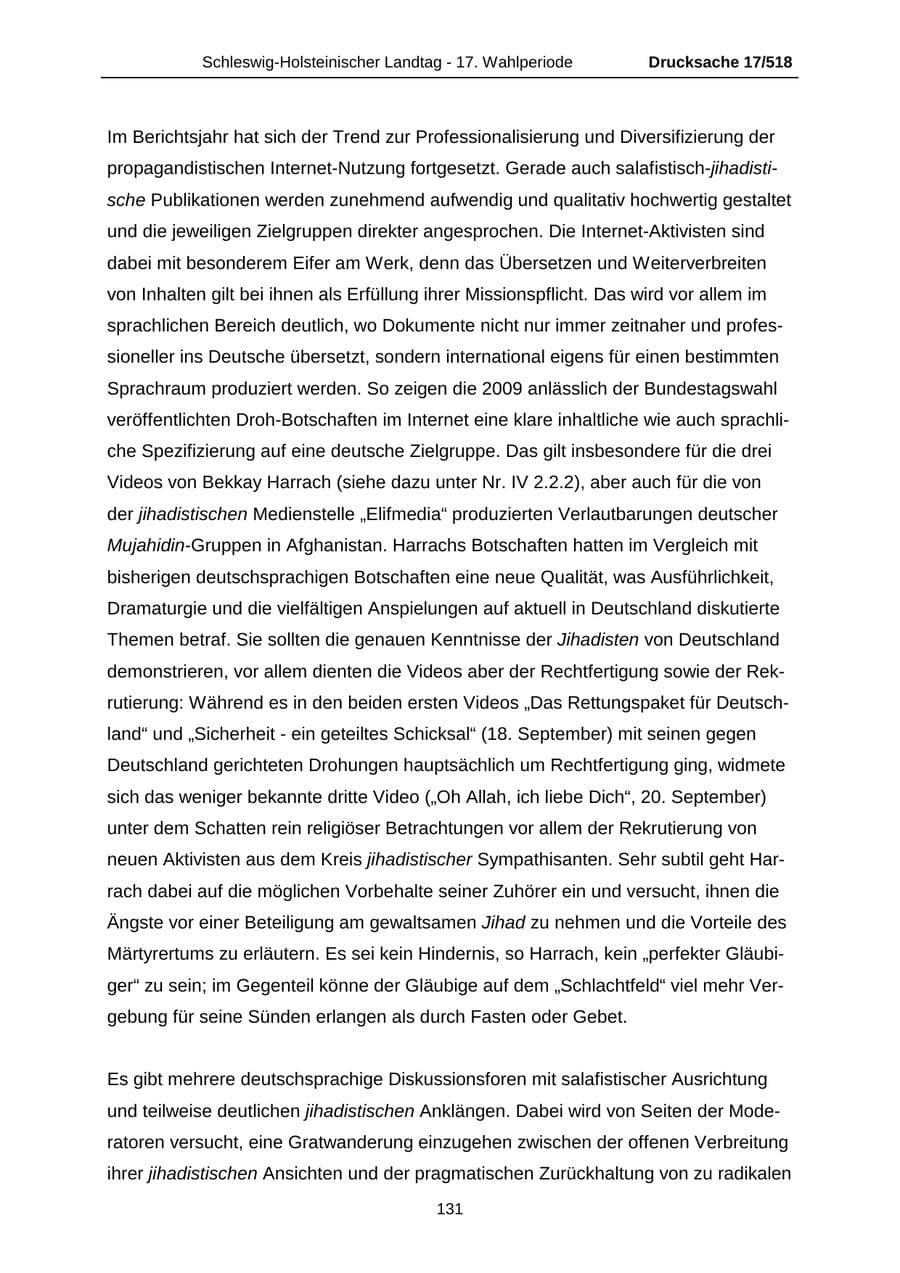 Seite 131 des Verfassungsschutzbericht 2009 Schleswig-Holstein