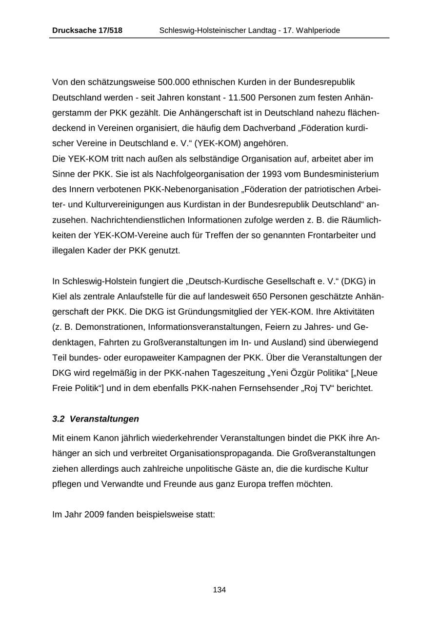 Seite 134 des Verfassungsschutzbericht 2009 Schleswig-Holstein