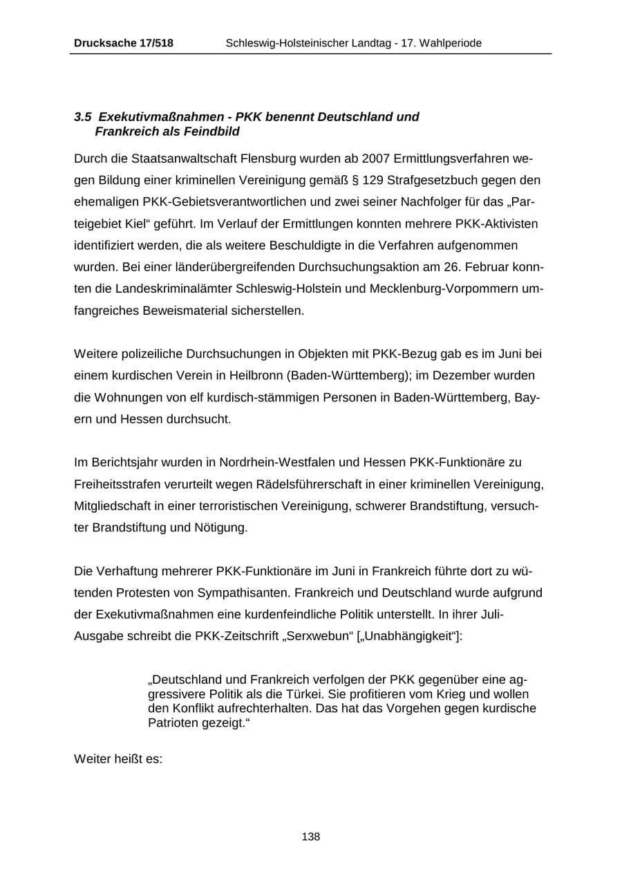 Seite 138 des Verfassungsschutzbericht 2009 Schleswig-Holstein