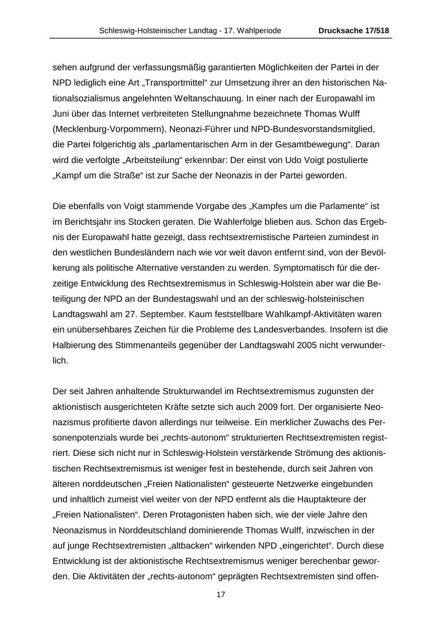 Seite 17 des Verfassungsschutzbericht 2009 Schleswig-Holstein