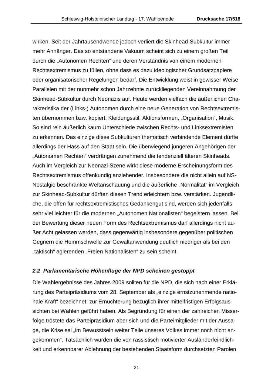Seite 21 des Verfassungsschutzbericht 2009 Schleswig-Holstein