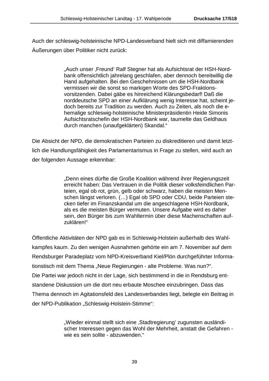 Seite 39 des Verfassungsschutzbericht 2009 Schleswig-Holstein