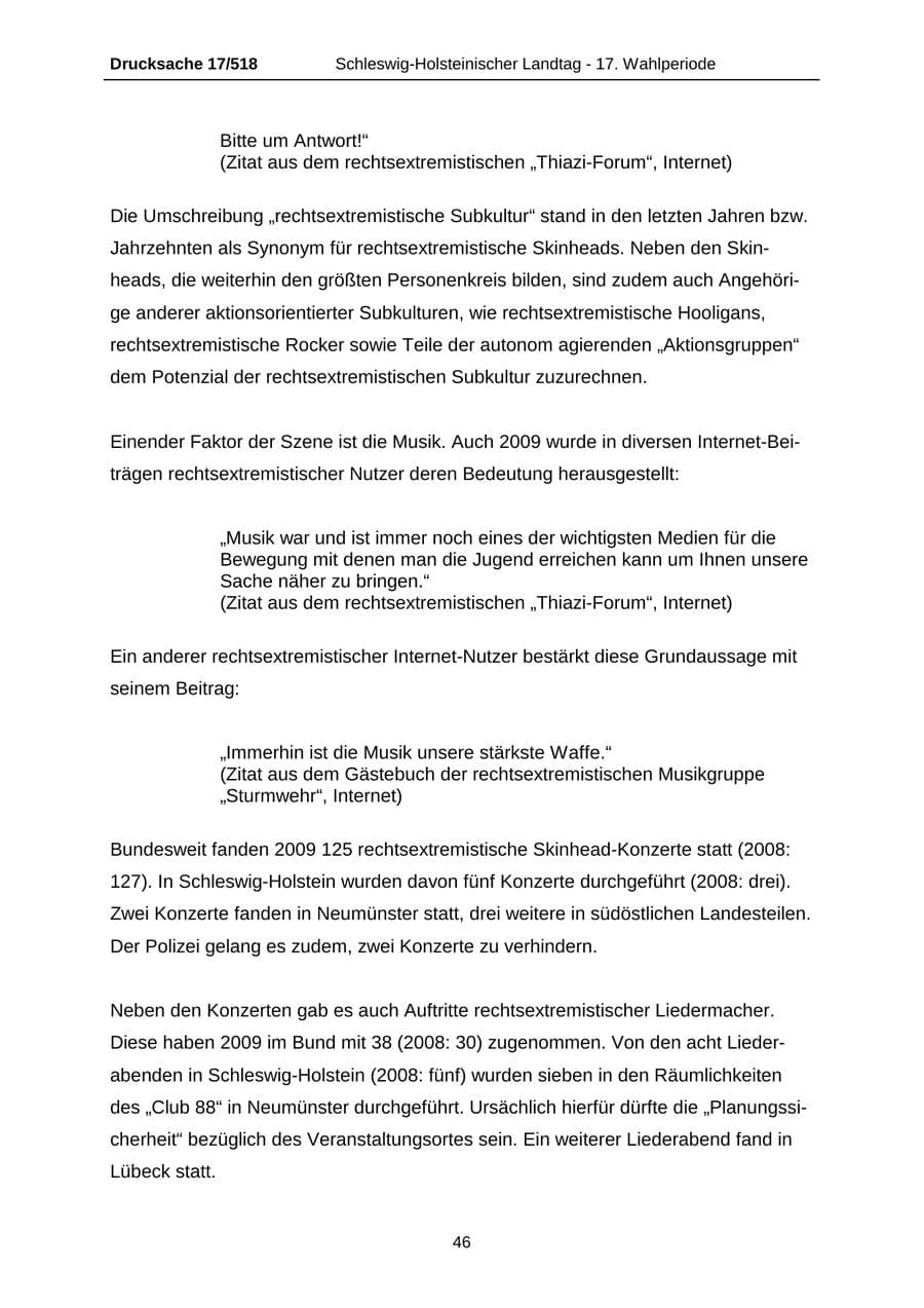 Seite 46 des Verfassungsschutzbericht 2009 Schleswig-Holstein