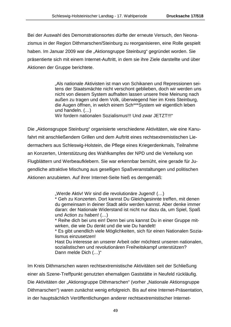 Seite 49 des Verfassungsschutzbericht 2009 Schleswig-Holstein