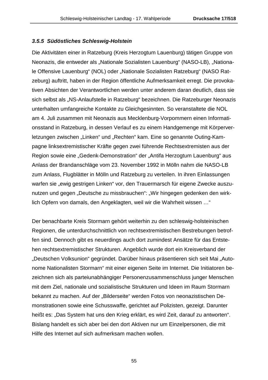 Seite 55 des Verfassungsschutzbericht 2009 Schleswig-Holstein
